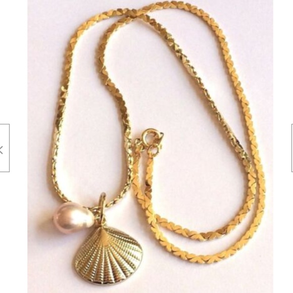 Gold Scallop Shell Pearl Necklace 18" Freshwater - Picture 6 of 8